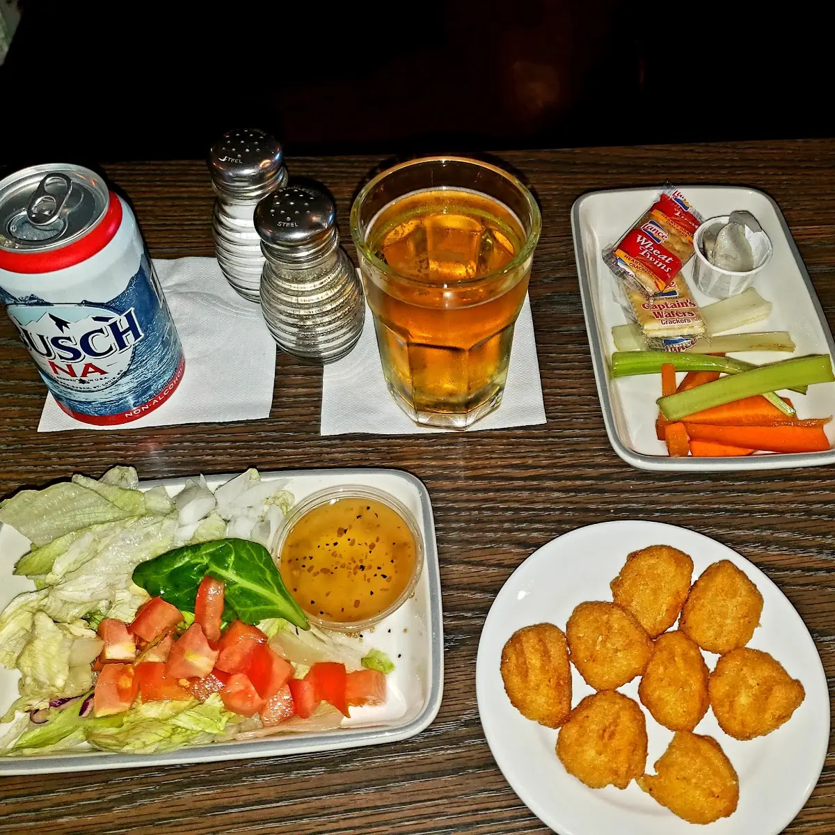 Salad Corn Fritters and Beer