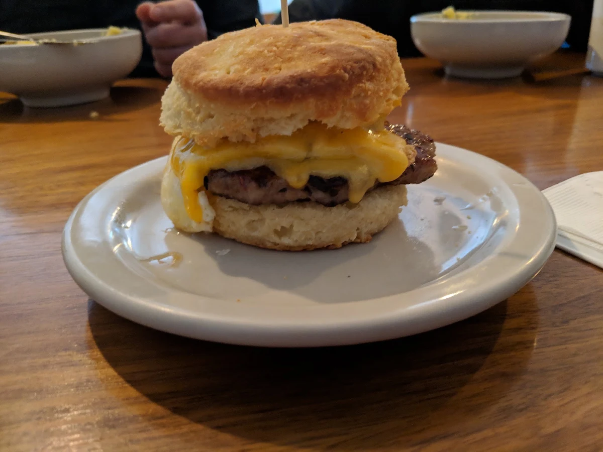 Sausage Egg and Cheddar Biscuit