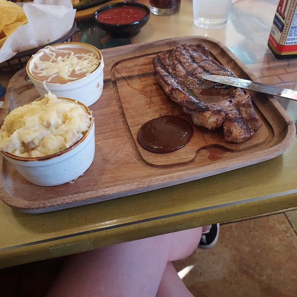 Steak Mashed Potatoes and Refried Beans