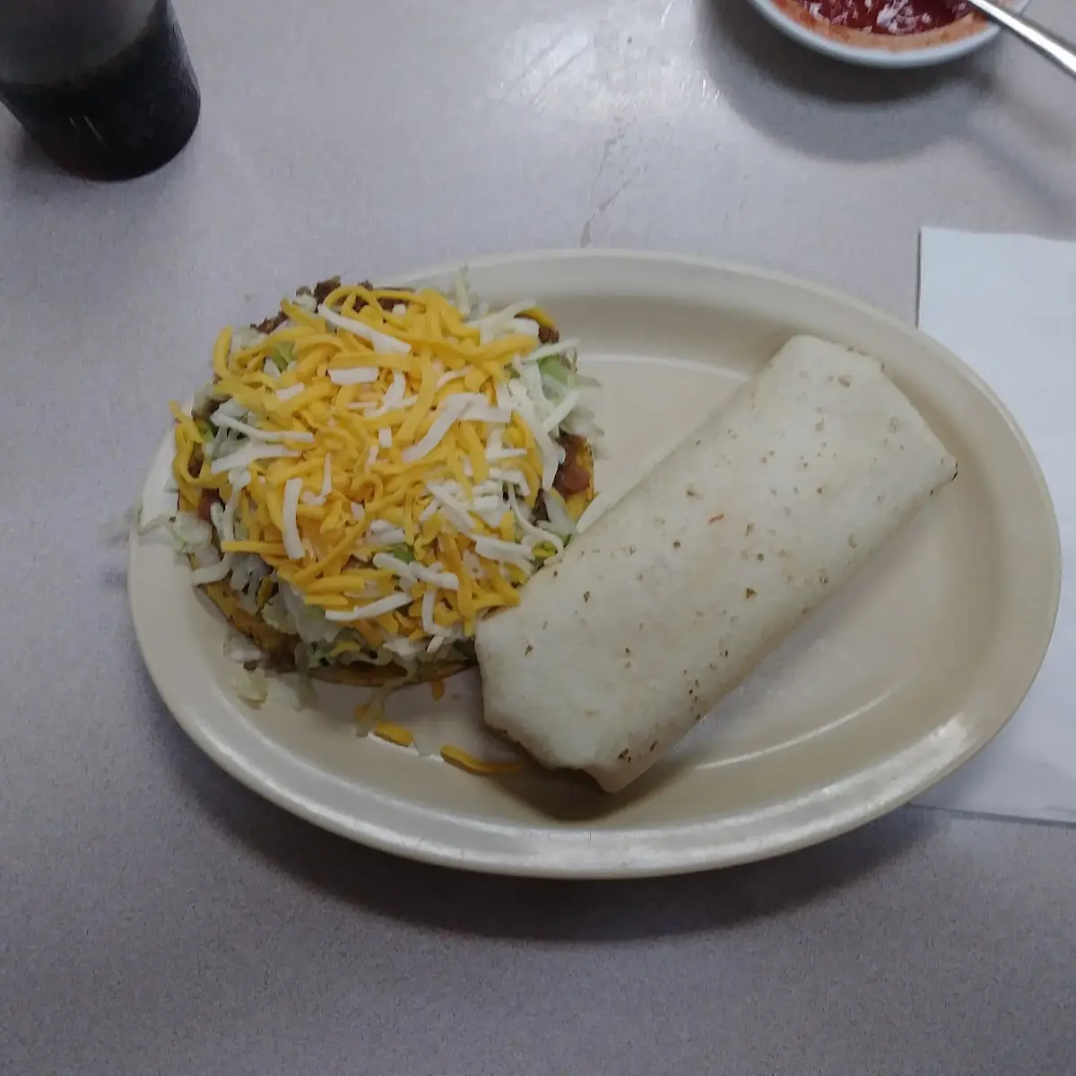 Beef Tostada & Cheese Burrito