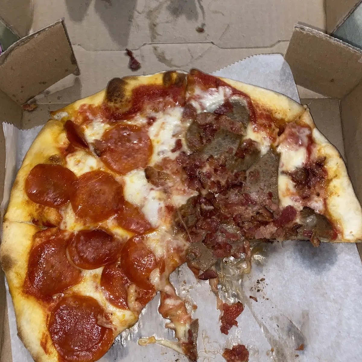 Personal Pizza Half Pepperoni Half Meatball and Bacon