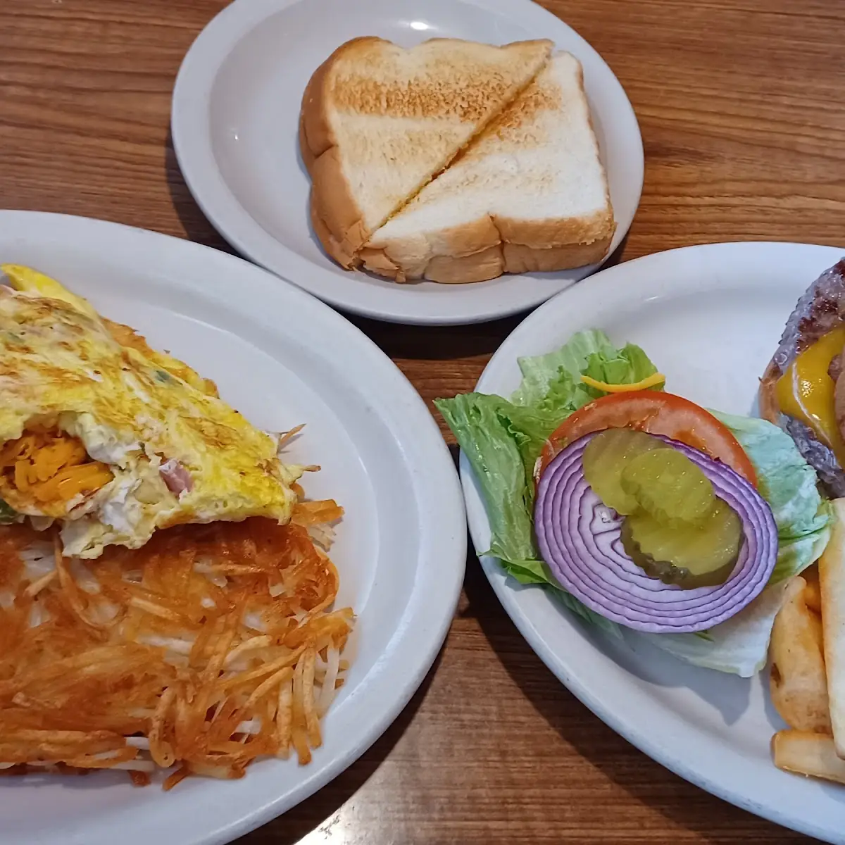 Denver Omelet and Bacon Cheese Burger