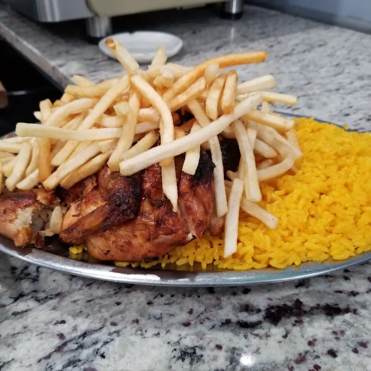Barbeque Chicken Platter with Fries and Rice