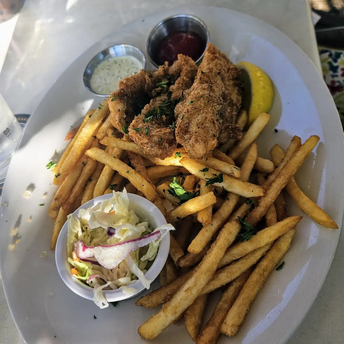 Walleye Fish and Chips with Cole Slaw