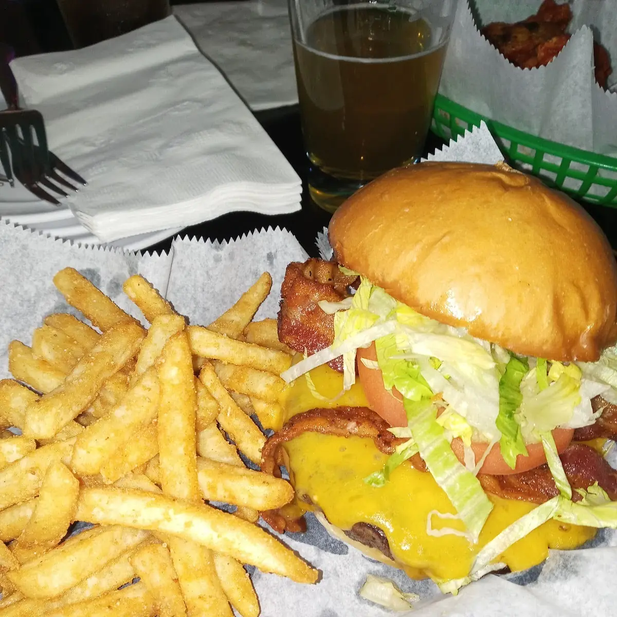 Bacon Cheese Burger and Fries
