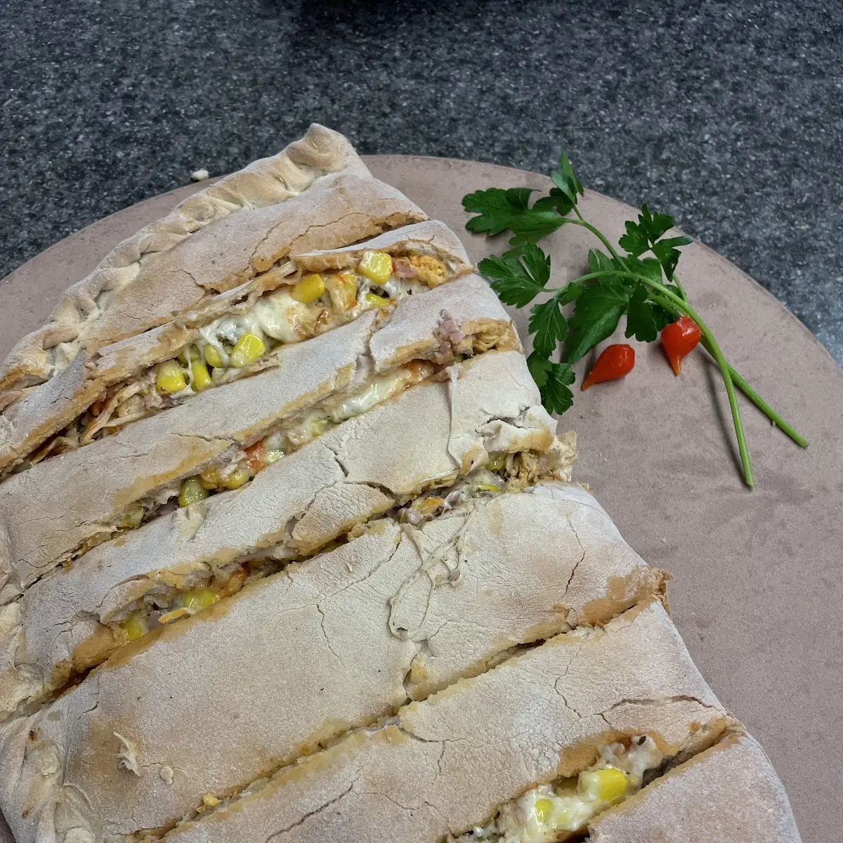 Calzone Pizza Ham Cheese Corn and Oregano