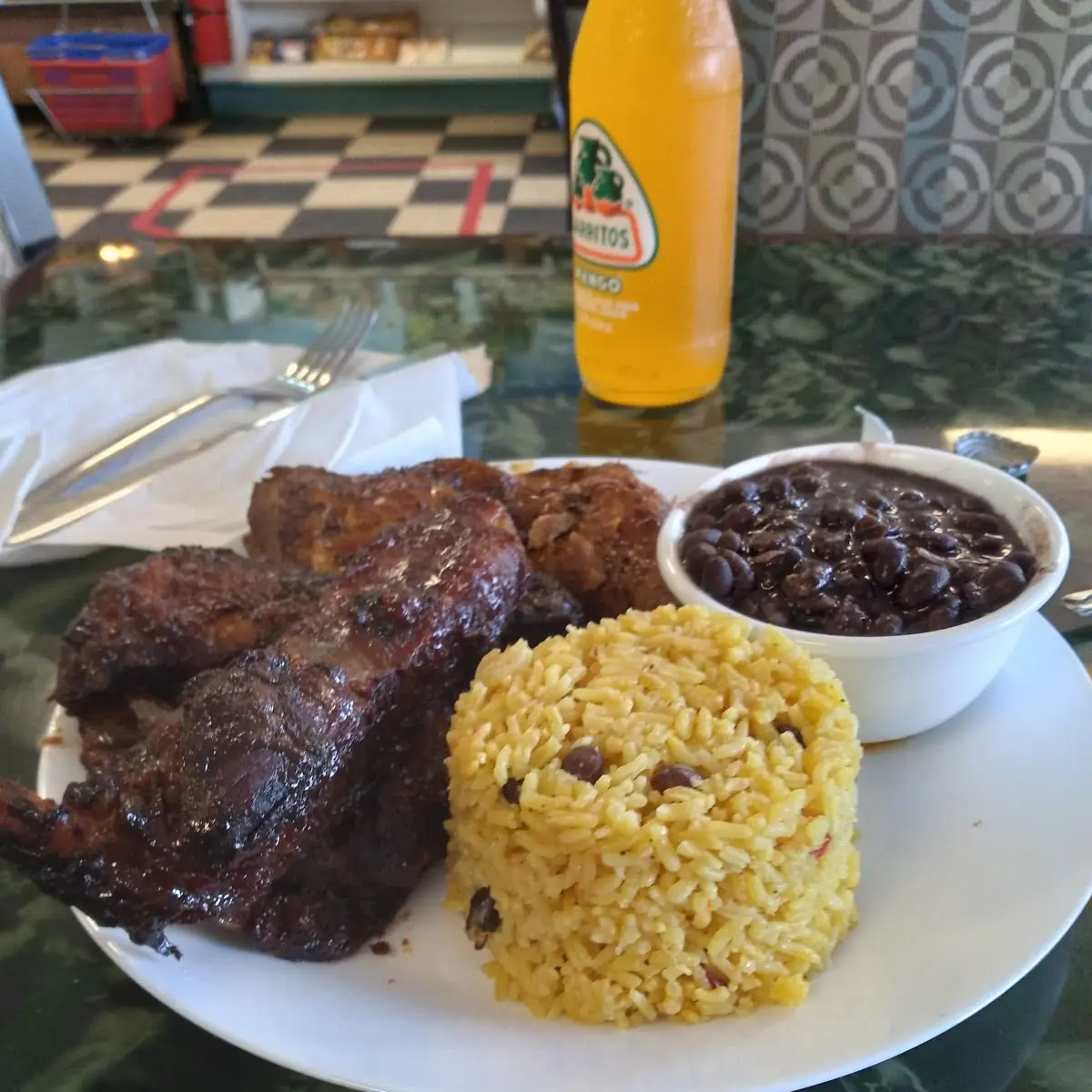 Yellow Rice Balch Beans Chicken and Pork
