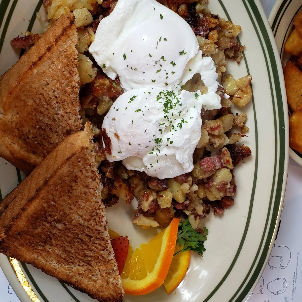 Poached Eggs over Corned Beef Hash