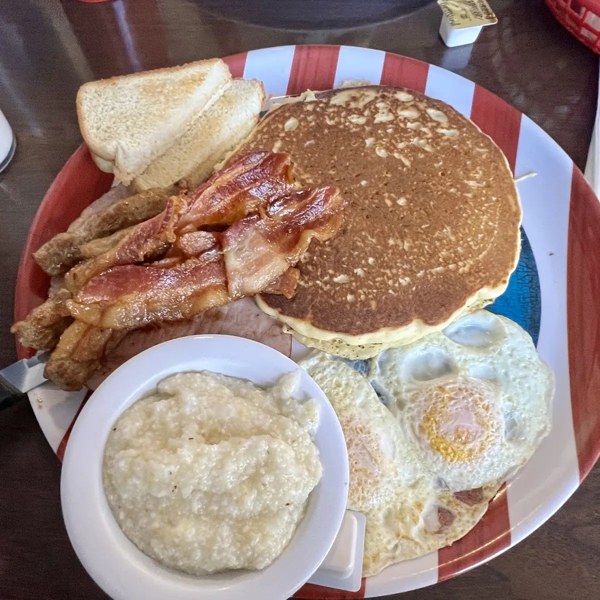 Hotcake with Ham Bacon Sausage Puddin or Scrapple