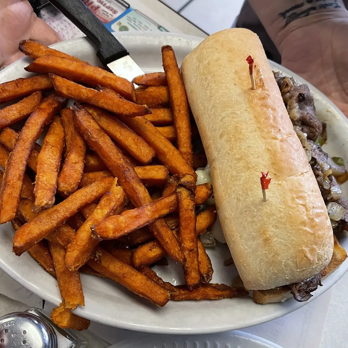 Philly Cheese Steak & Sweet Potato Fries