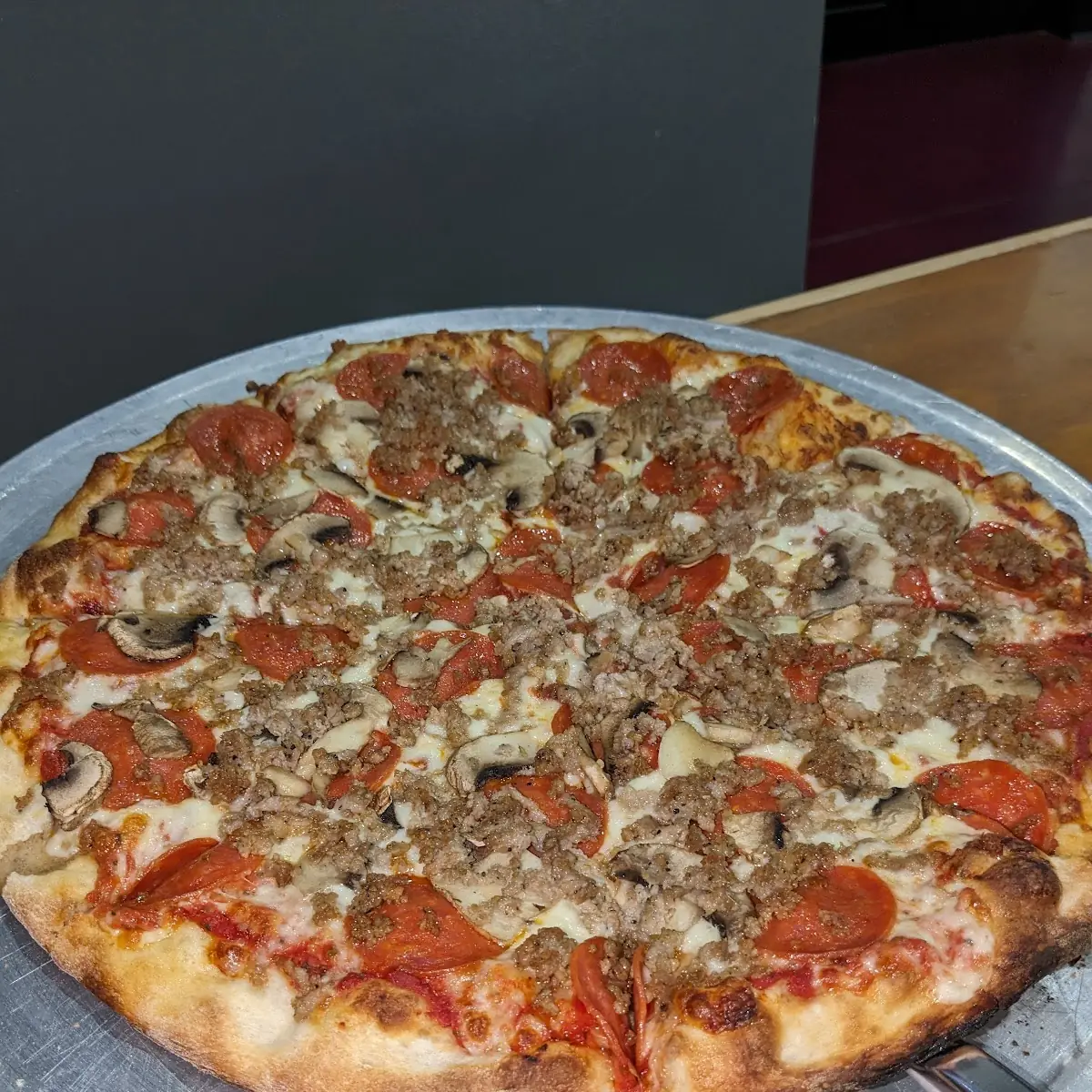 Pepperoni Fresh Mushrooms Sausage Pizza