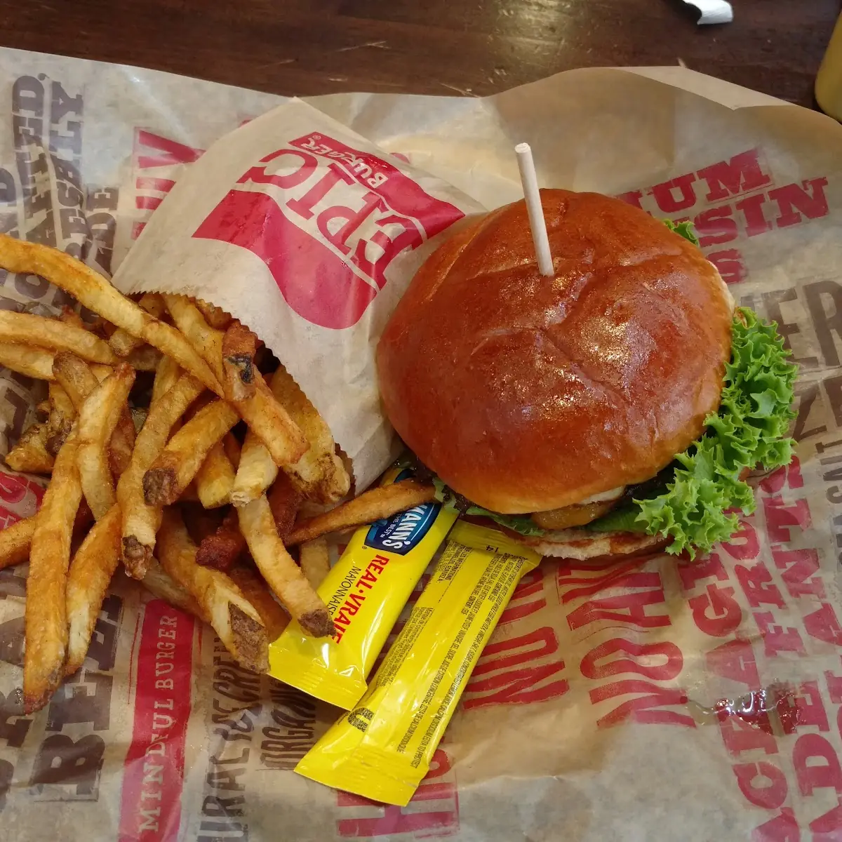 Double Epic Burger with Onion Rings