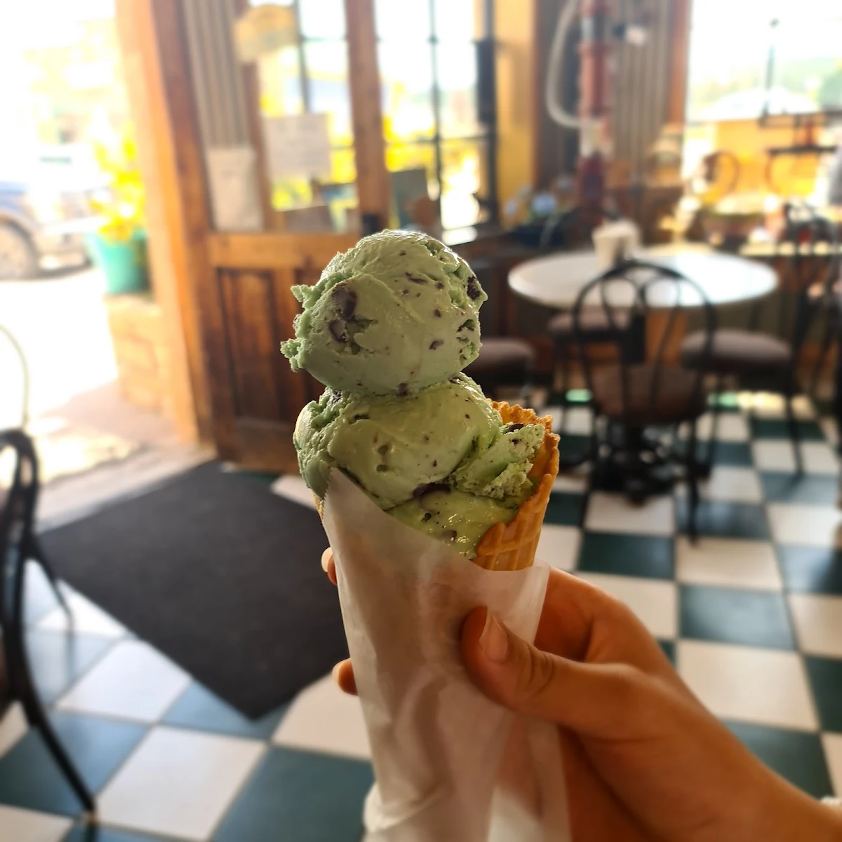 Mint Chocolate Chip Ice Cream Cone