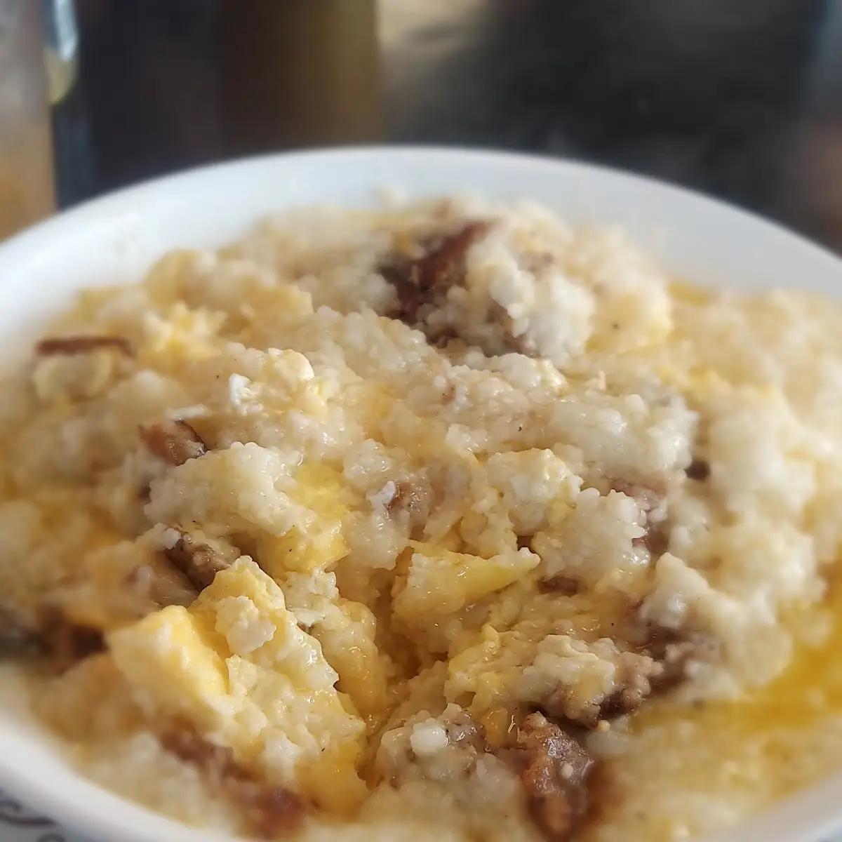 Sausage Egg & Cheese Grits Bowl Hashbrowns & Beverage