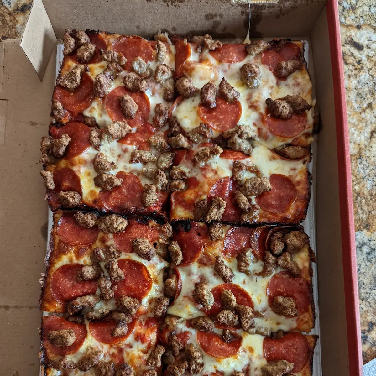 Detroit Style Pepperoni & Sausage Pizza
