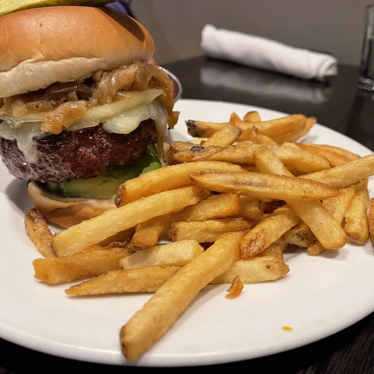 Bison Burger with Fried Egg and Fries