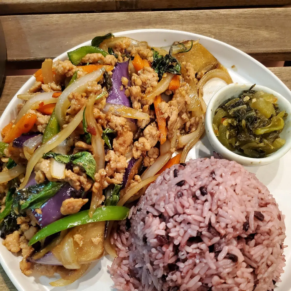 Garlic Pepper Chicken with Purple Rice