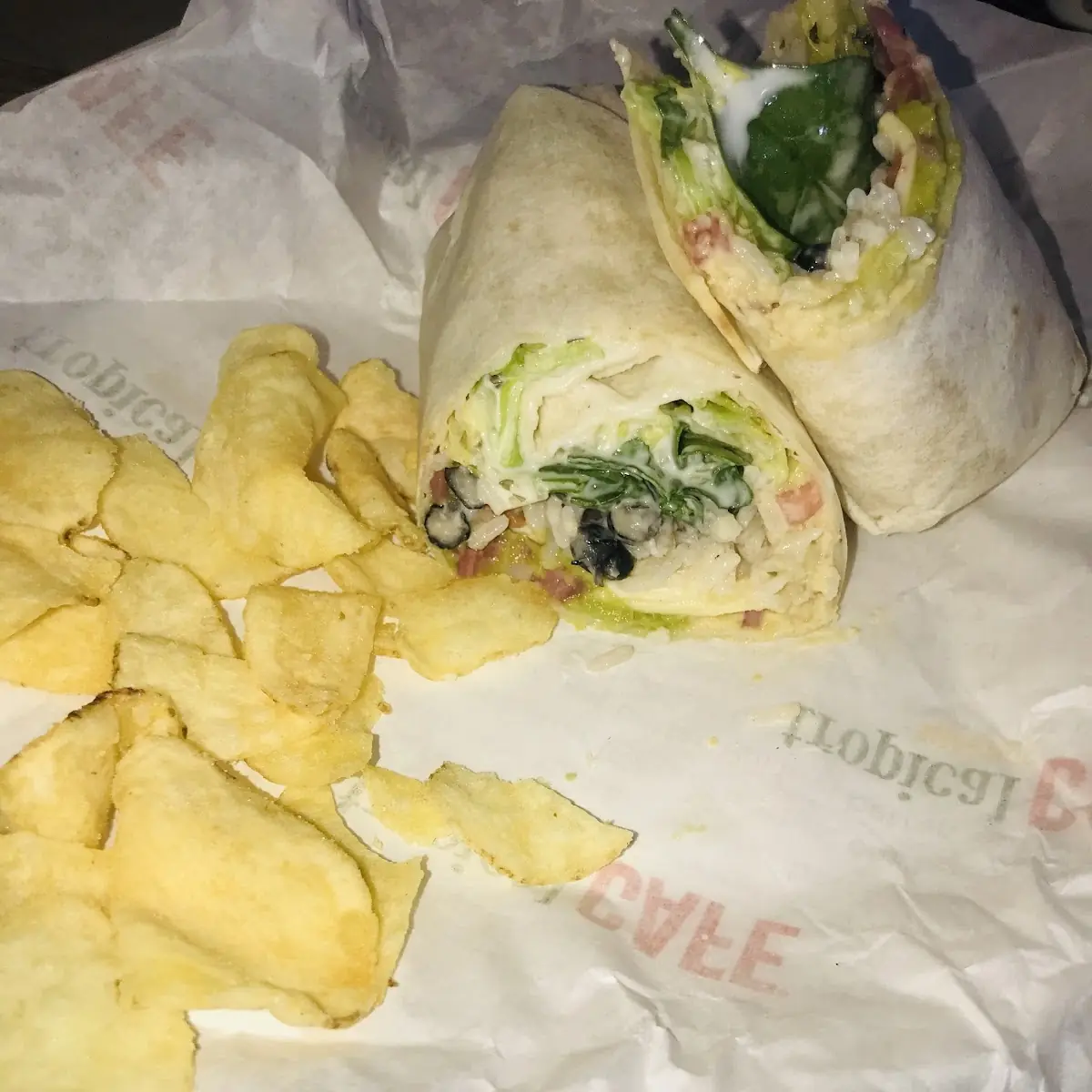 Hummus Veggie Wrap and Salt and Vinegar Chips