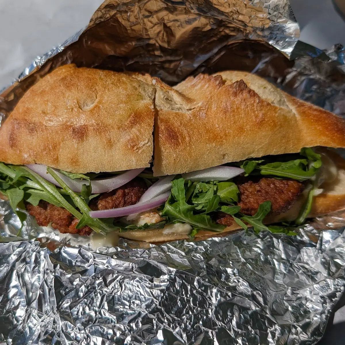 Egg Sandwich with Fake Sausage