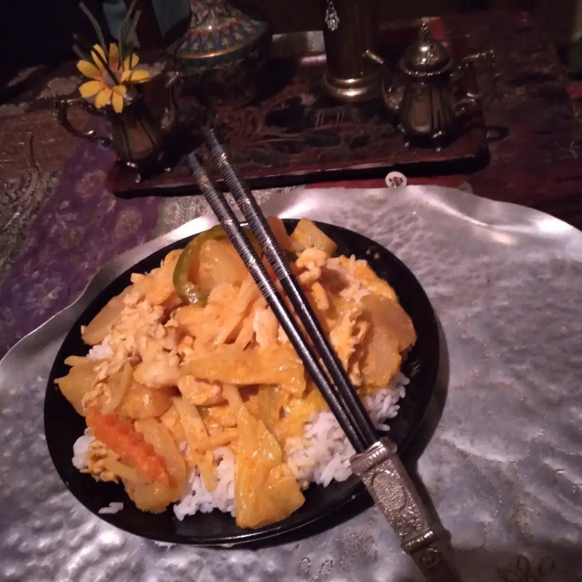 Thai Curry Chicken with Bamboo Water Chestnuts Pineapple and Onion