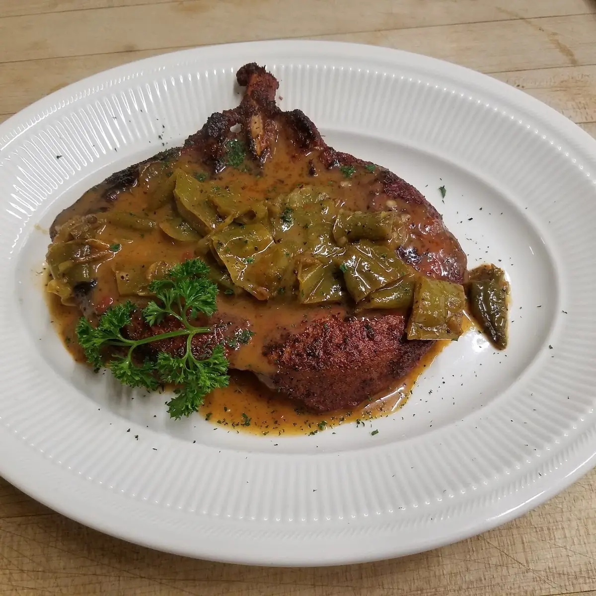 Blackened Pork Chop with Long Hot Peppers