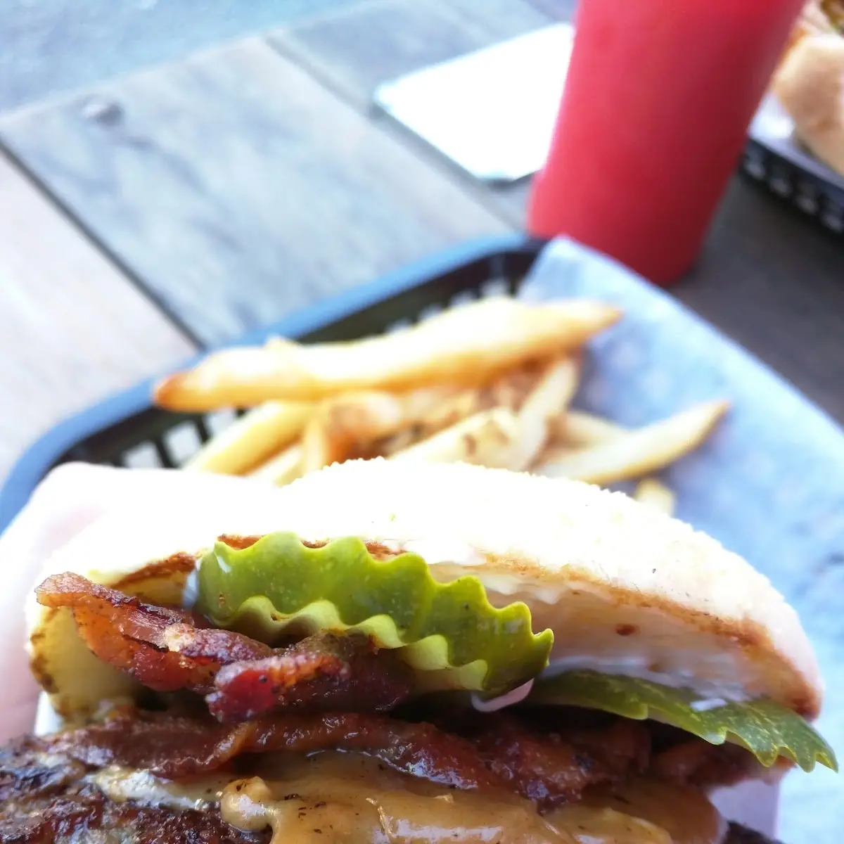 Peanut Butter Pickle Bacon Burger with Fries