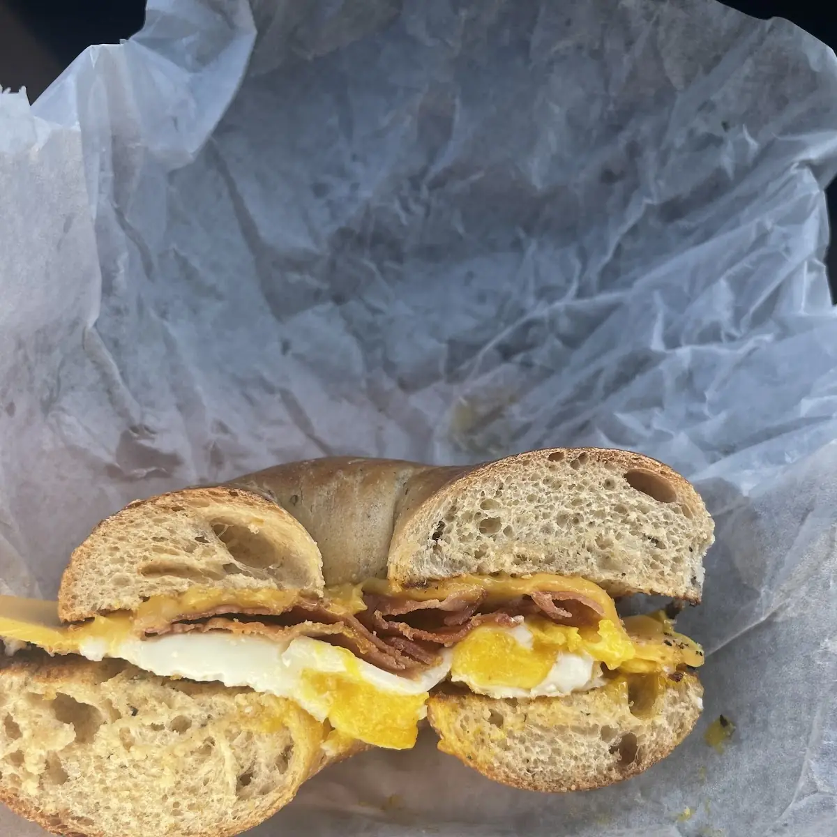 Sausage Egg and Cheese on Plain Bagel