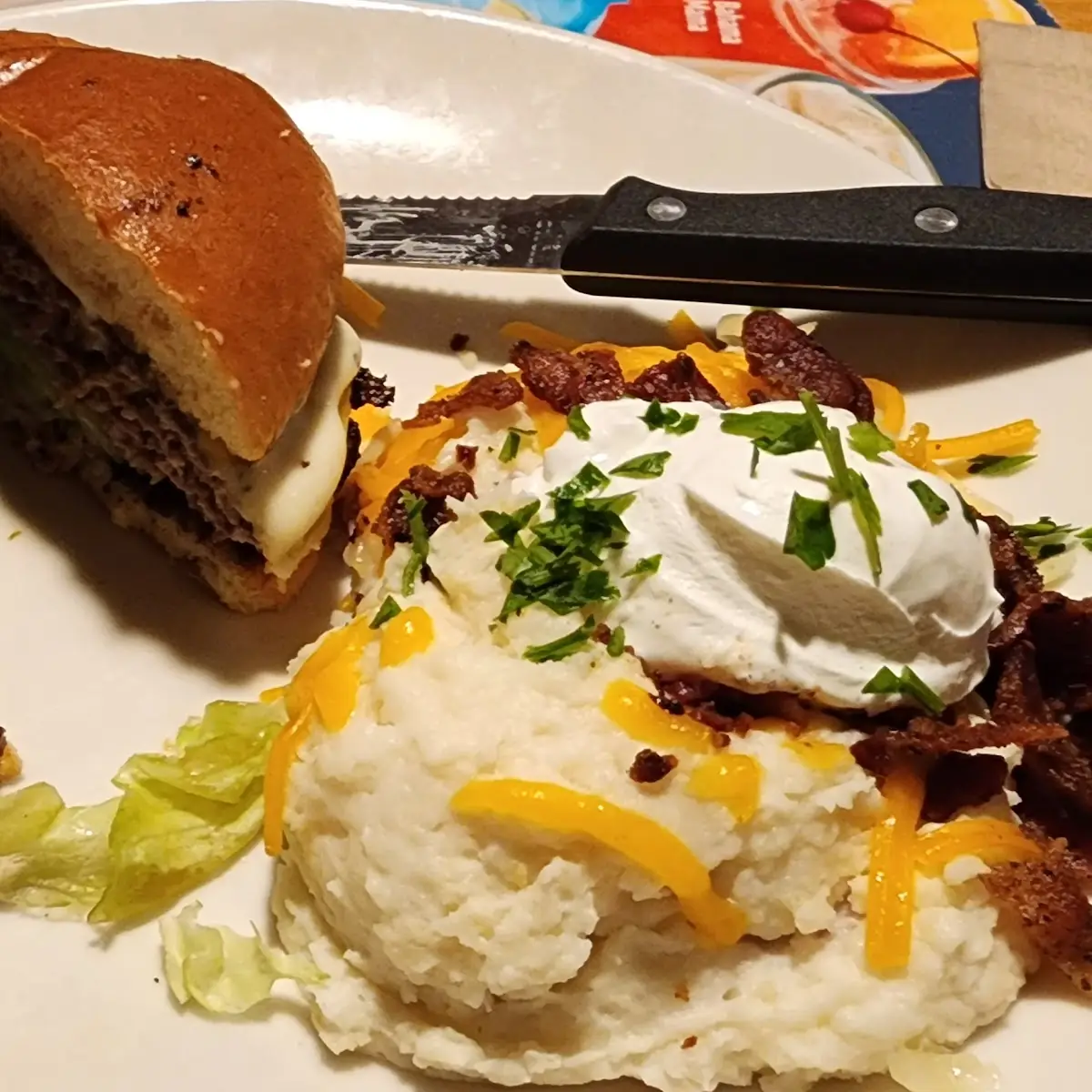 Neighborhood Burger with Loaded Mashed Potatoes