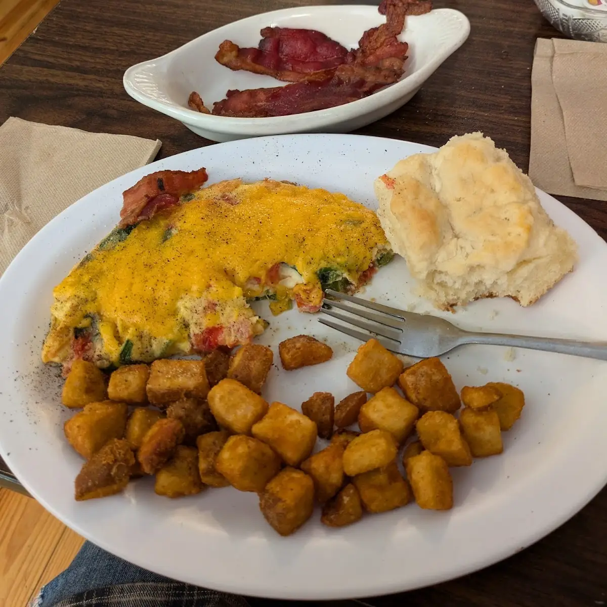 Veggie Omelet w Cheese Breakfast Potatoes Biscuit