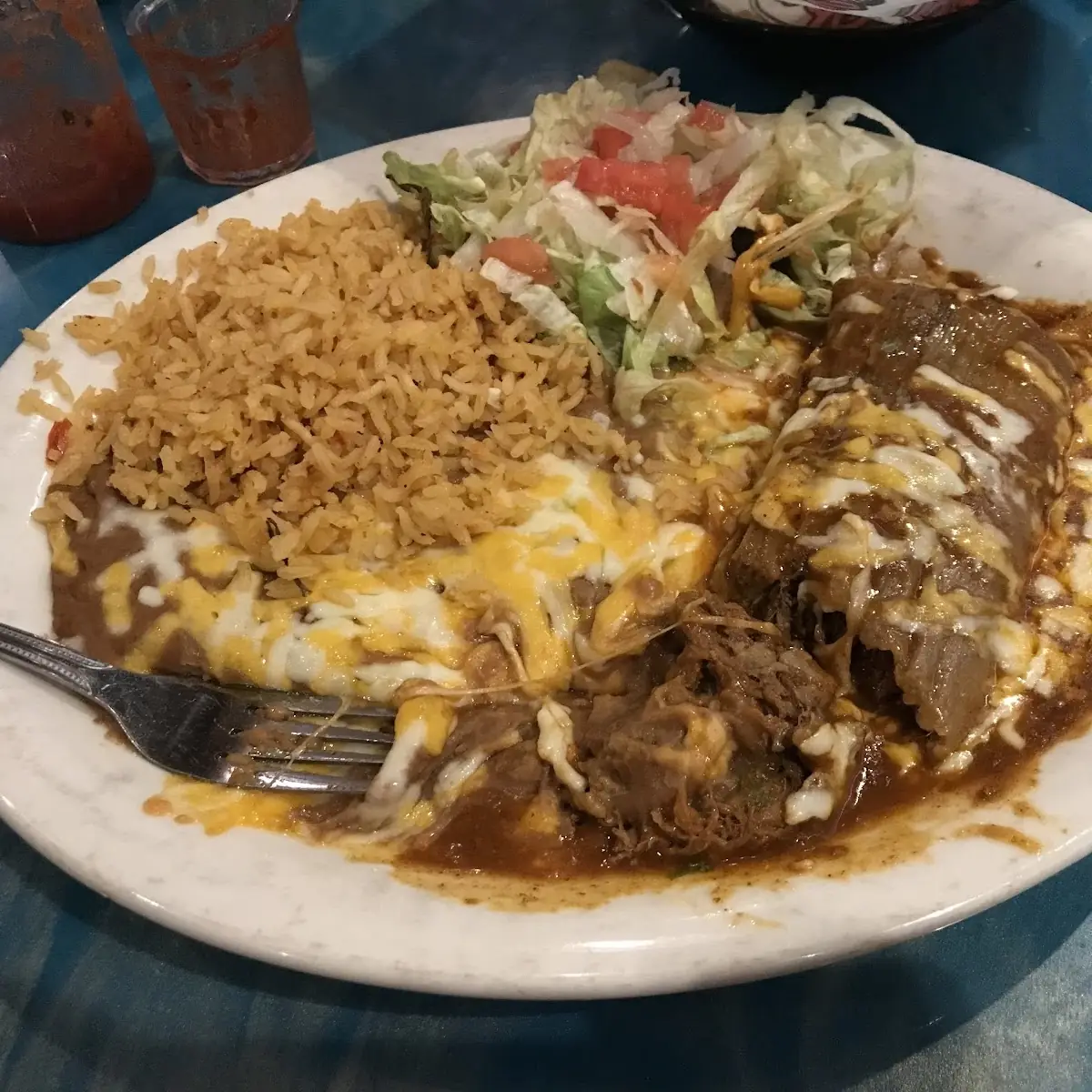 Bean Burrito w Refried Beans Red Enchilada Sauce