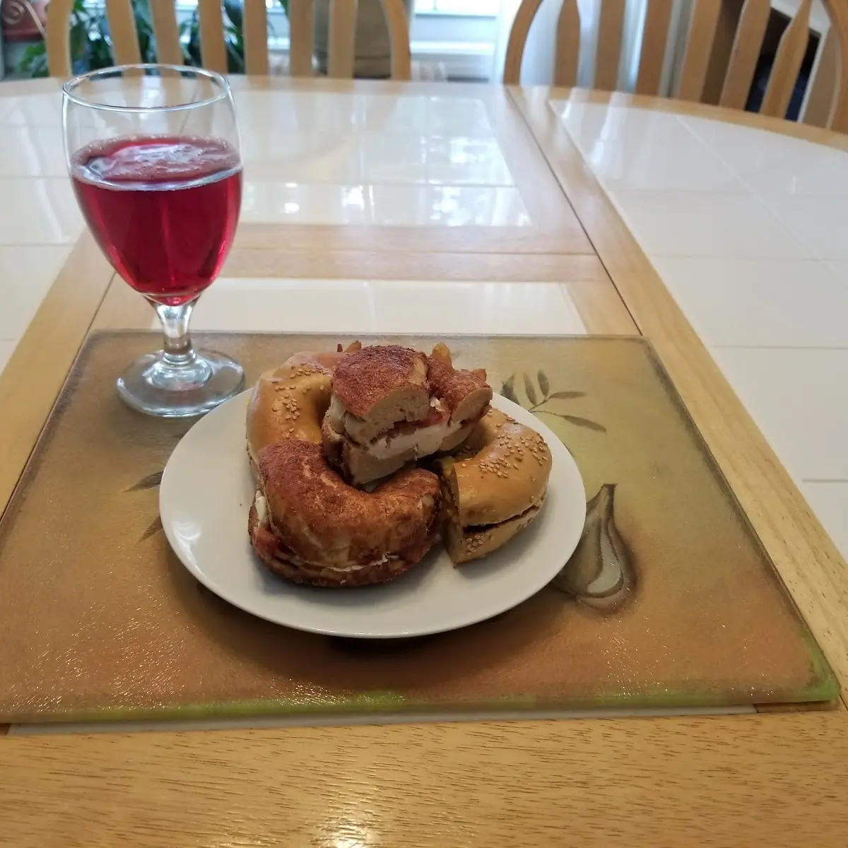 Sesame Bagel with Cream Cheese and Bacon