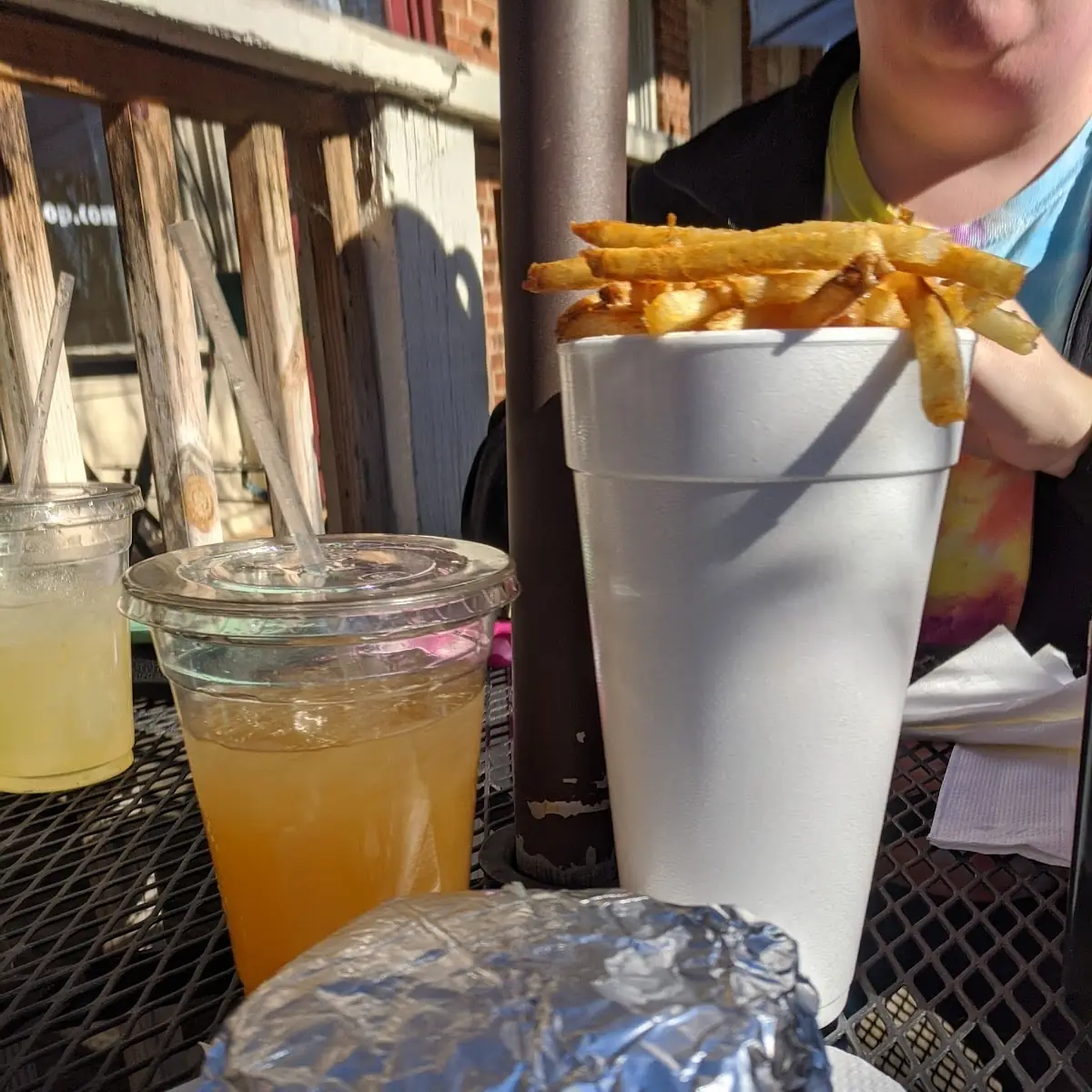 Cheeseburger with French Fries and Orangeade