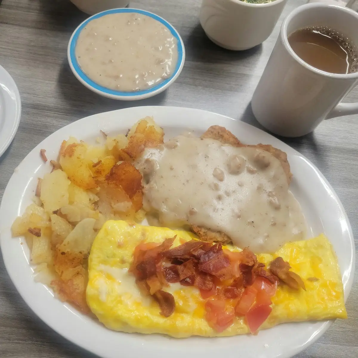 Country Fried Steak with Egg Omelette
