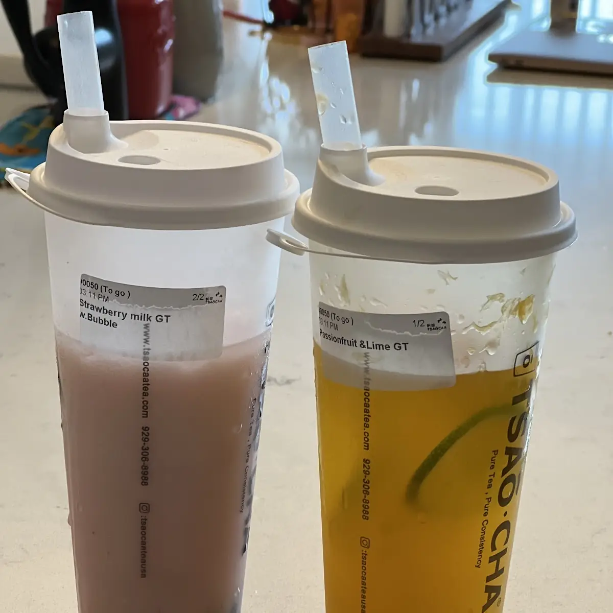 Passion Fruit and Lime Green Tea Strawberry Green Tea with Boba