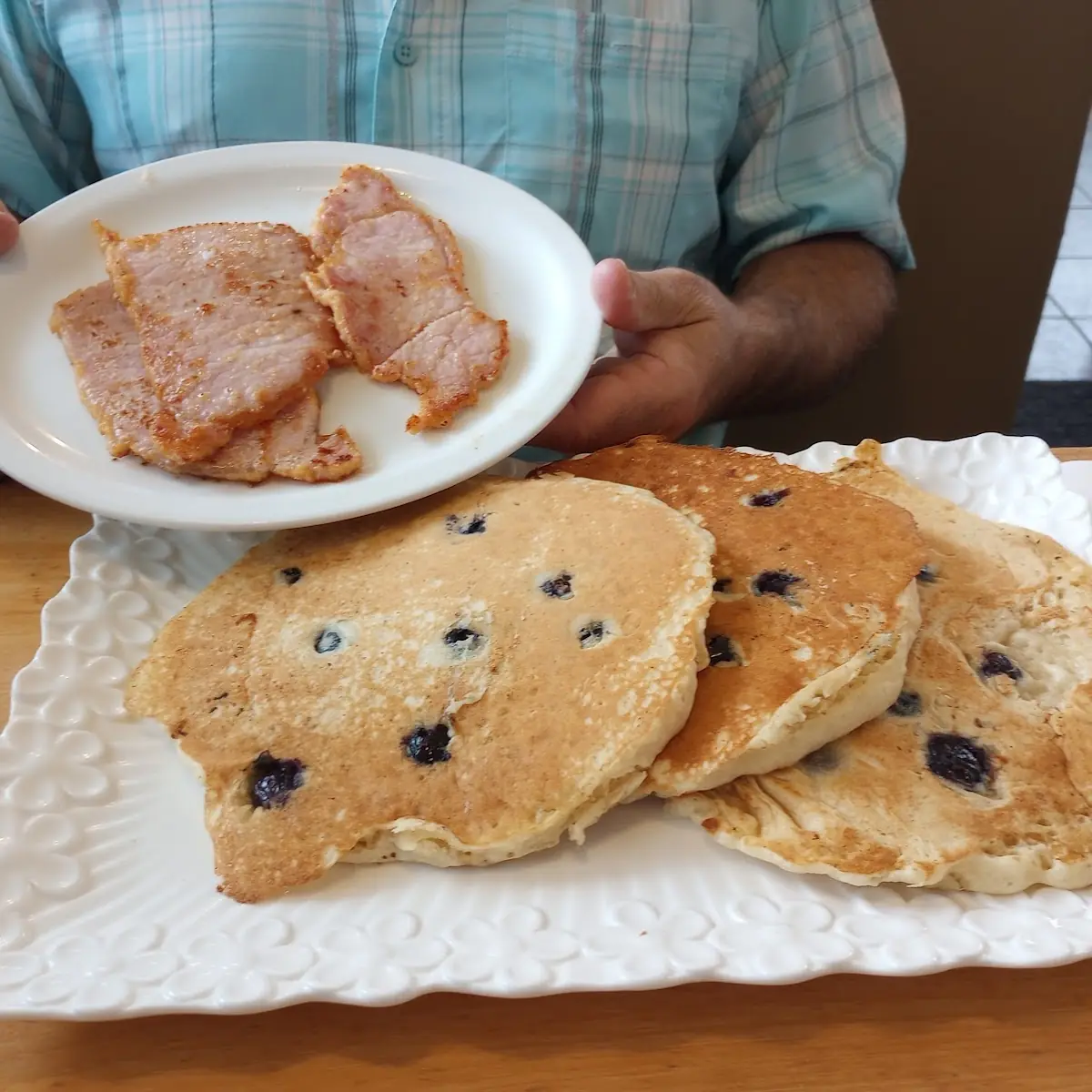Blueberry Pancakes and Pea Ham