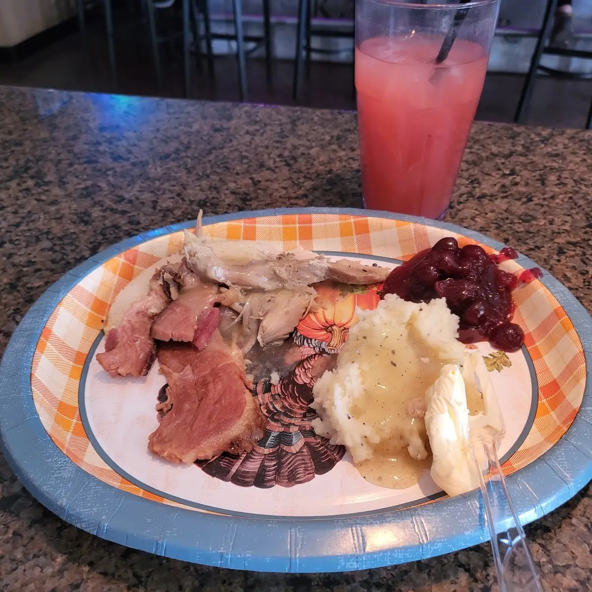 Turkey Ham Mashed Potatoes and Cranberry Sauce