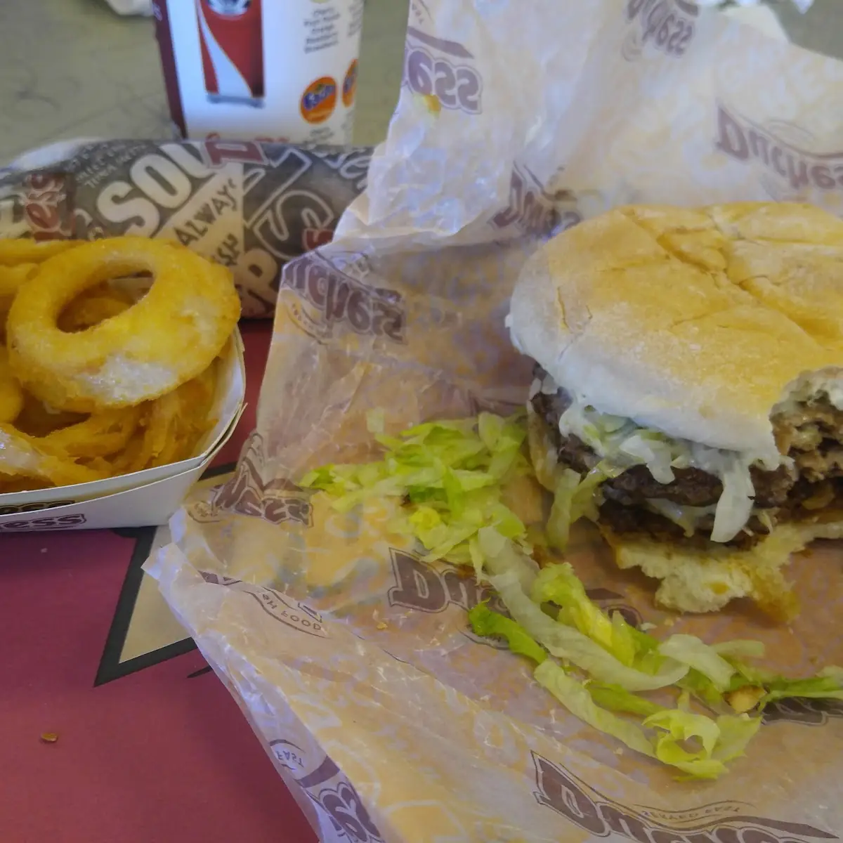 Double Bacon Cheeseburger with Onion Rings