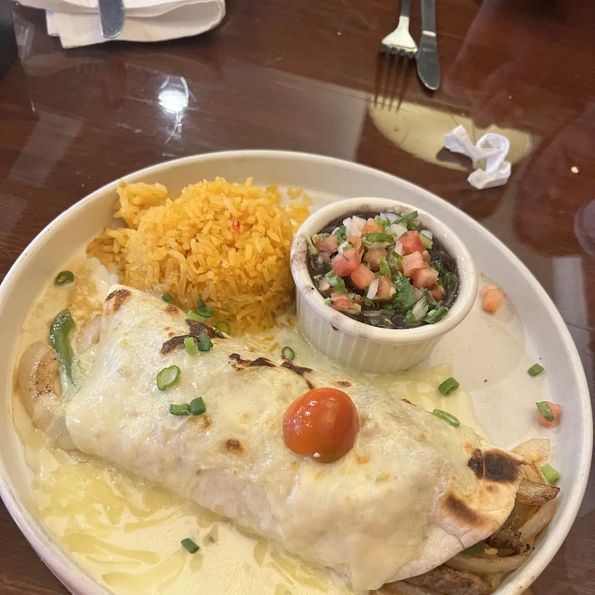 Tamale Cheese Enchilada Rice & Beans