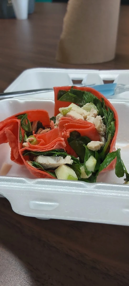 A Chicken Spinach Wrap with Creamy Maple Dressing