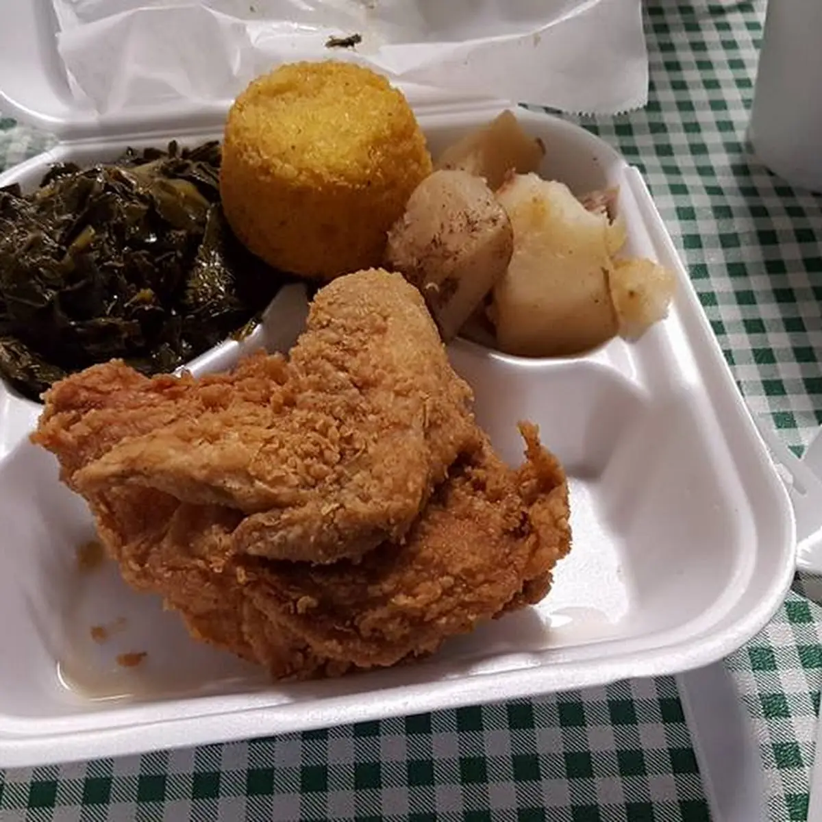 Fried Chicken Mac N Cheese Collard Greens