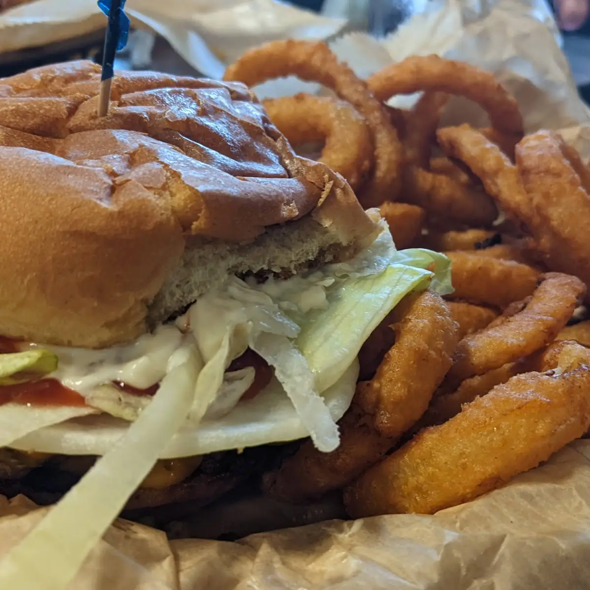 Classic Cheeseburger and Onion Rings