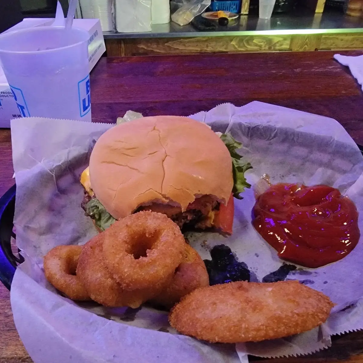 Shipley Burger and Onion Rings