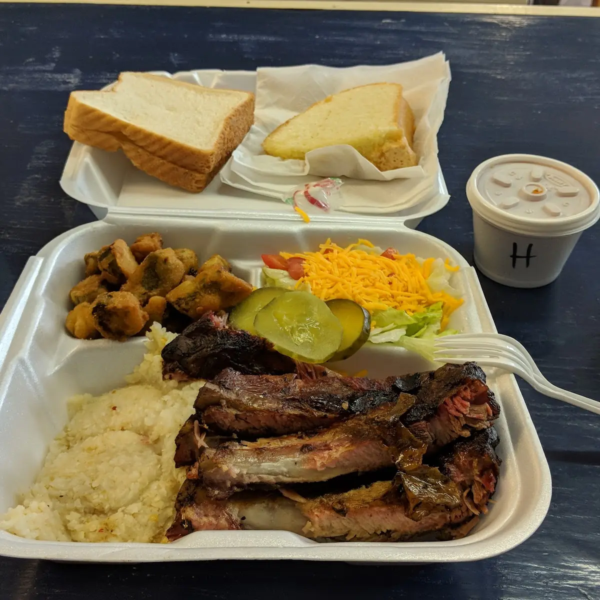 Rib Plate with Fried Okra Side Salad
