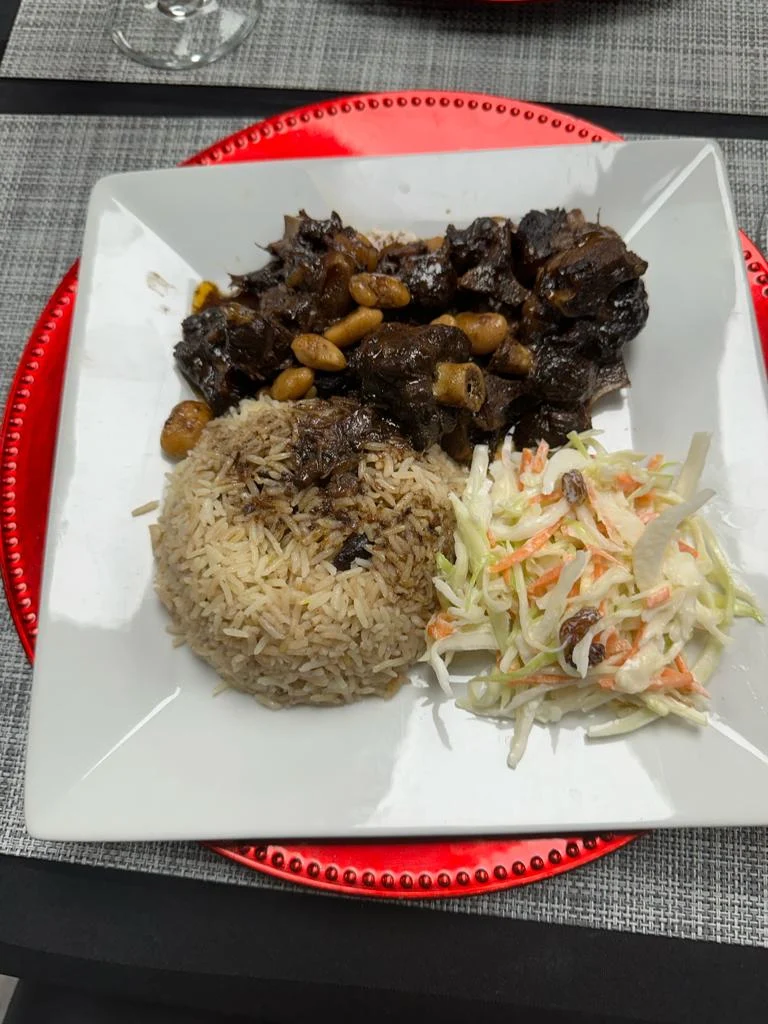 Oxtail with Rice and Beans and Coleslaw, Fiona's Cuisine