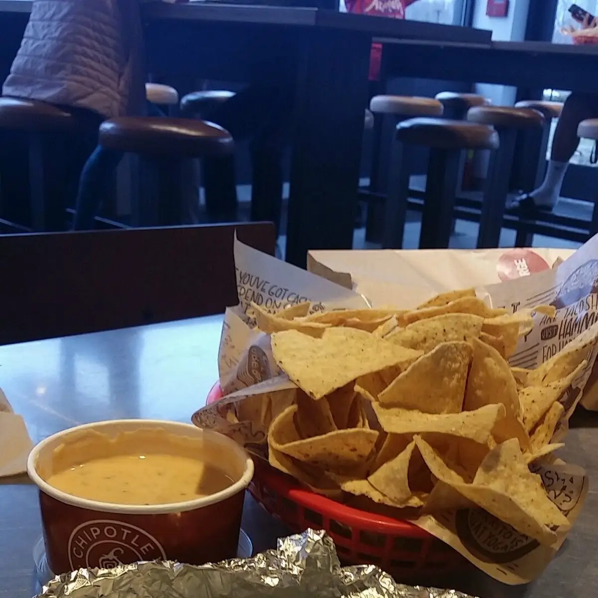 Burrito with Large Chips and Queso Dip