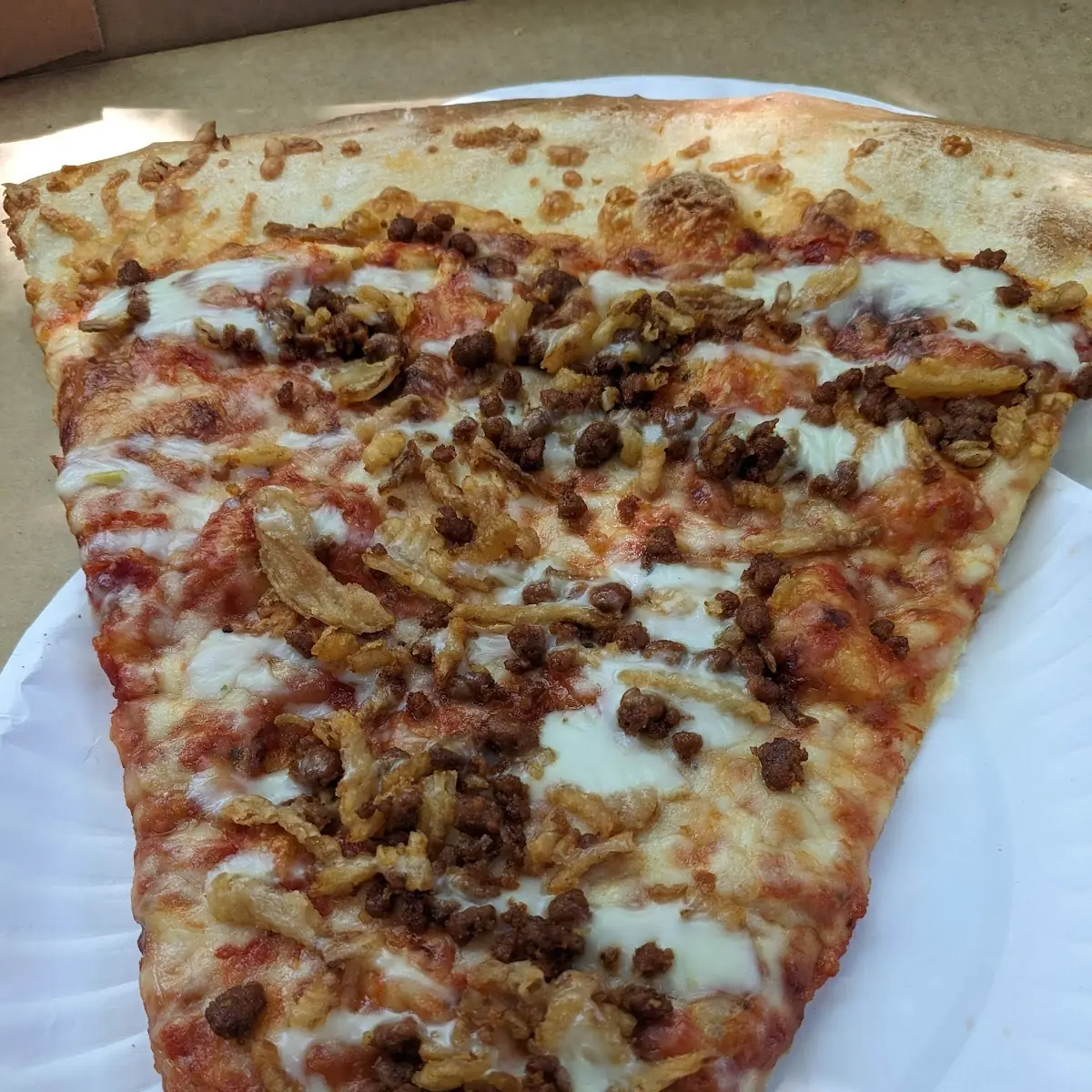 Chorizo Fried Onions Pizza Slice