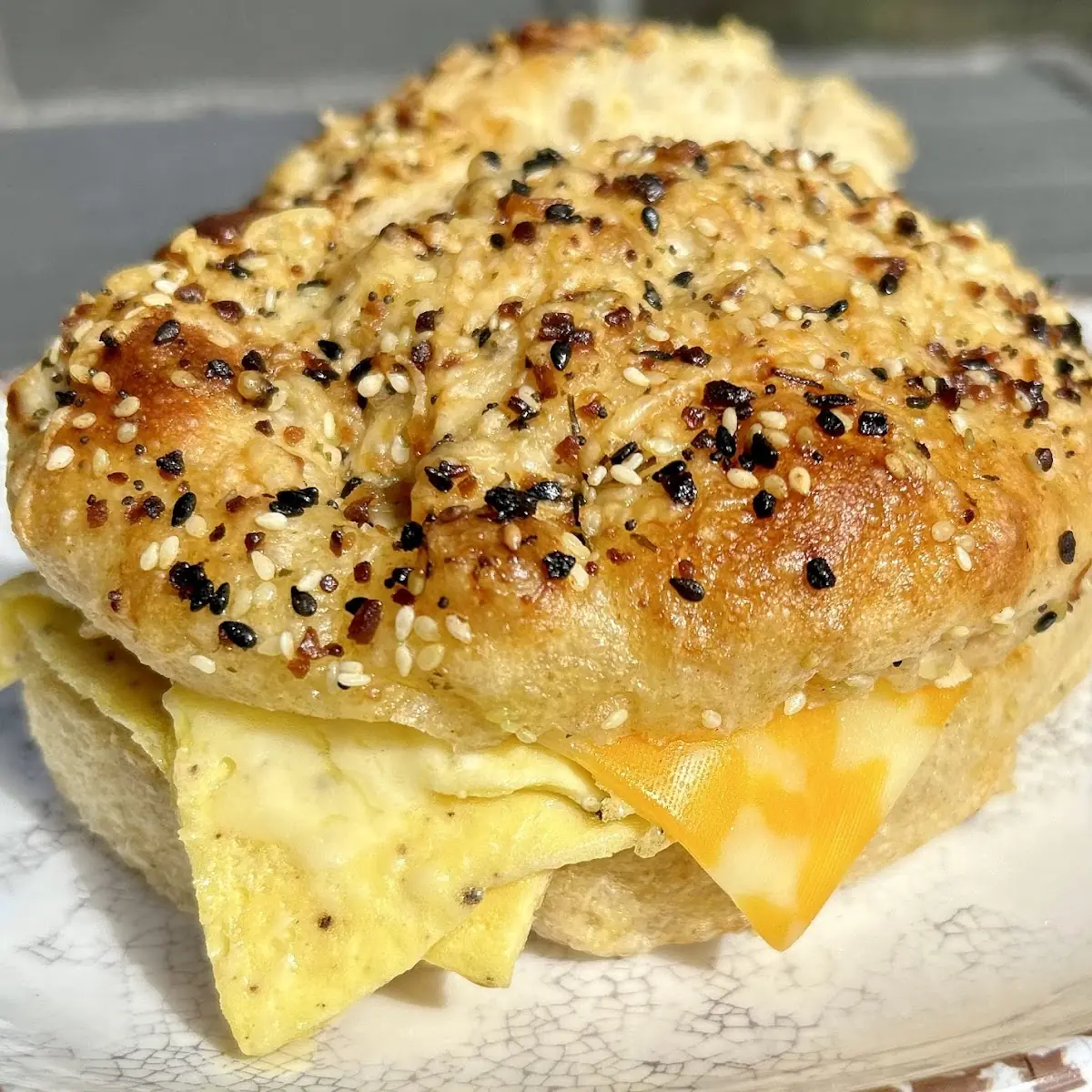 Everything Focaccia Egg N Cheese Sandwich