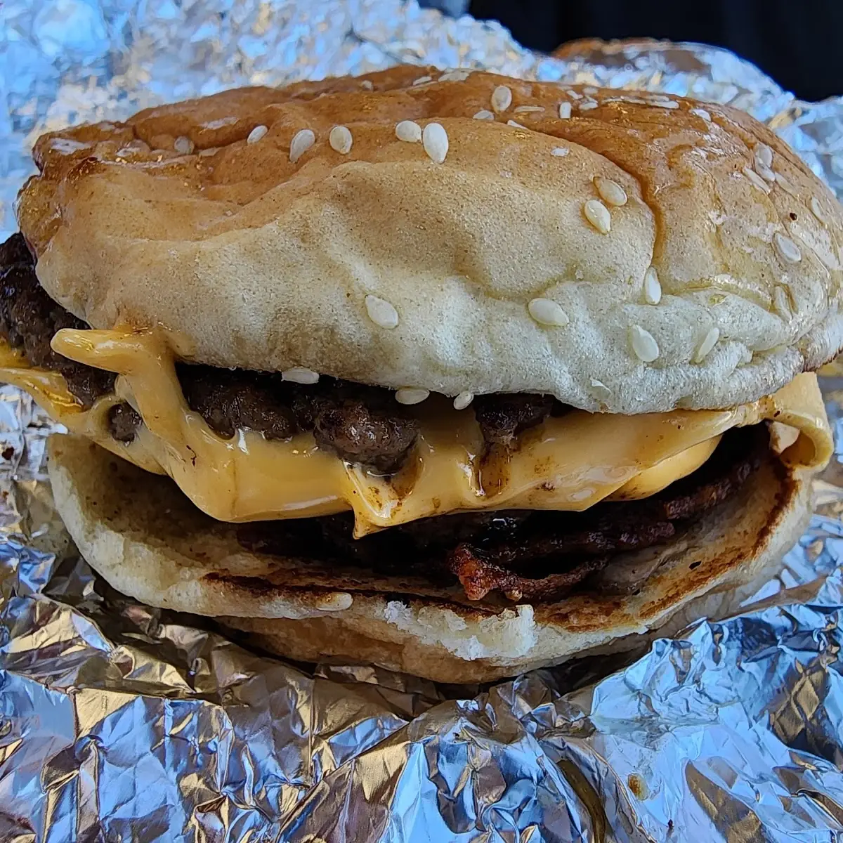 Bacon Cheeseburger with Fried Onions and Mushrooms with BBQ Sauce