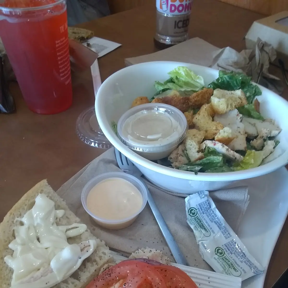 Chicken Cesar Salad with Extra Cesar Salad Dressing with 1 2 Fontego Chicken Panini Sandwhich