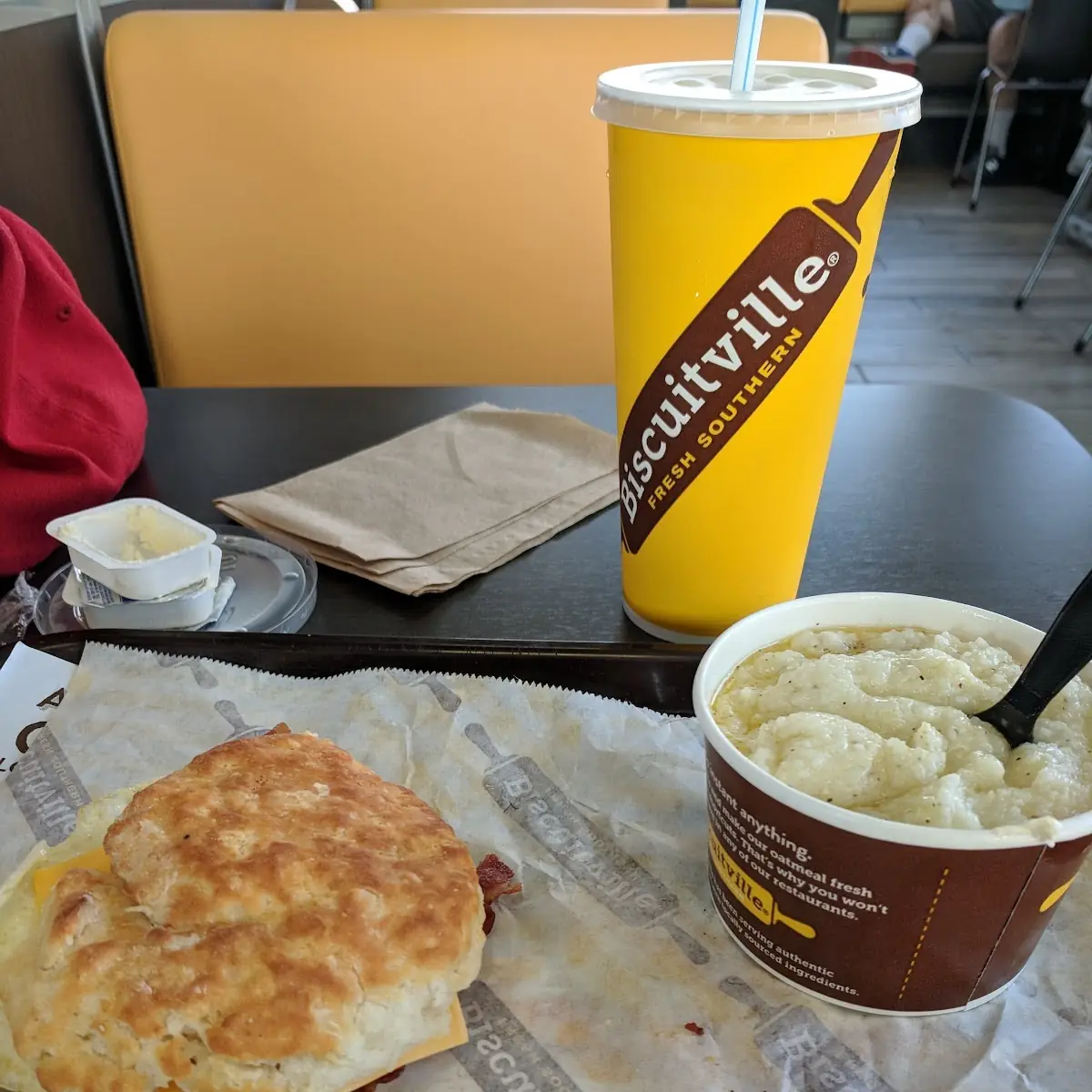 Bacon Egg and Cheese Biscuit with Grits